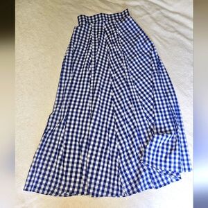 Blue checkered A-line maxi skirt